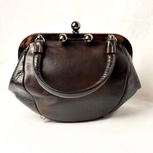 SABER Vintage Leather Mini Top Handle Bag in Dark Brown RARE